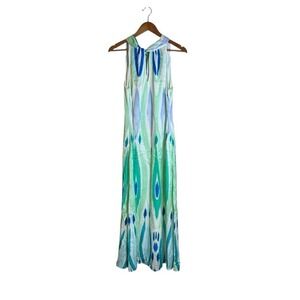 Ro&Zo Lilac Green Abstract Ikat Print High Neck Tie Back Column Maxi Dress US‎ 6
